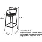 Kit C|4 Banqueta Média Masters Allegra - 66 Cm - Preto